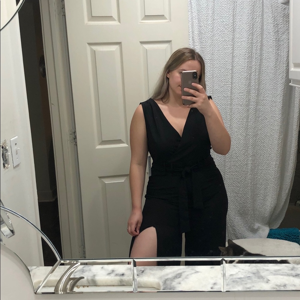 Black jumpsuit with slits in legs